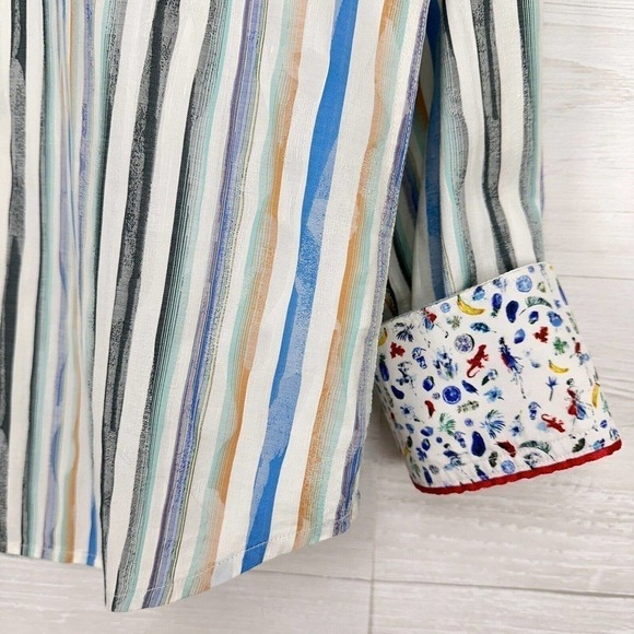 Robert Graham Mens Button Up Shirt XL Flip Cuff Striped Blue White Long Sleeves - Picture 4 of 15